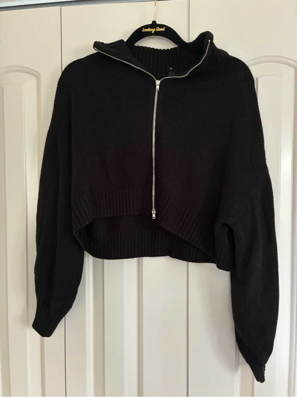 Divided Black Cropped Zip-Up Turtleneck Sweater